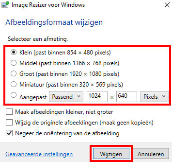 Afbeelding van Image Resizer-venster